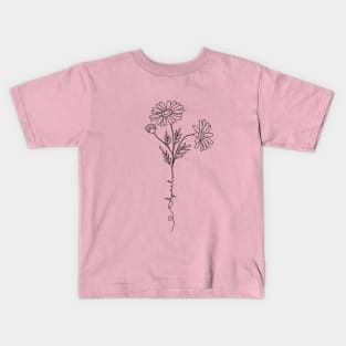 Minimalist  Boho Line Art Daisy April Birth Flower Kids T-Shirt